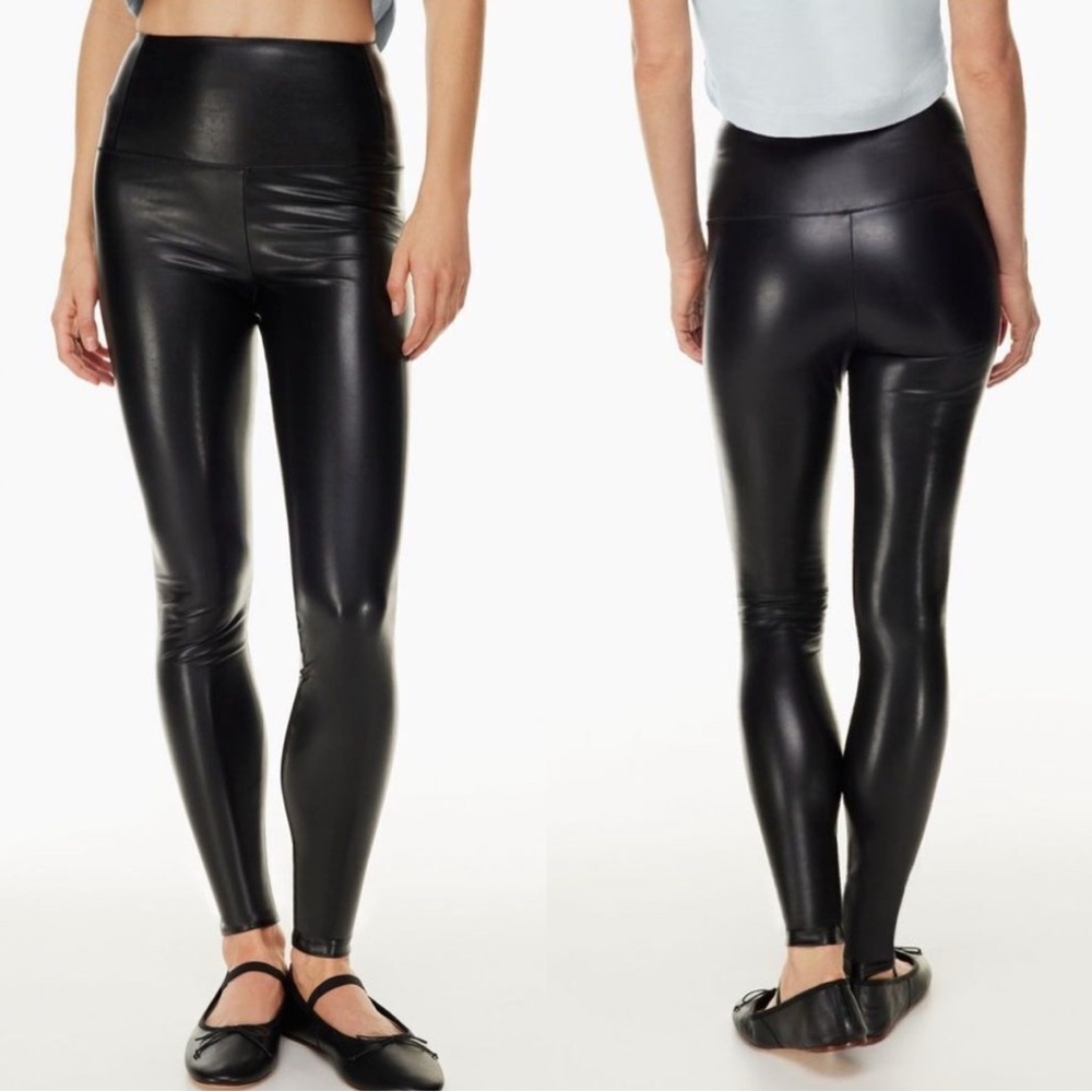Aritzia Olive Green High-Waisted Faux Leather Leggings